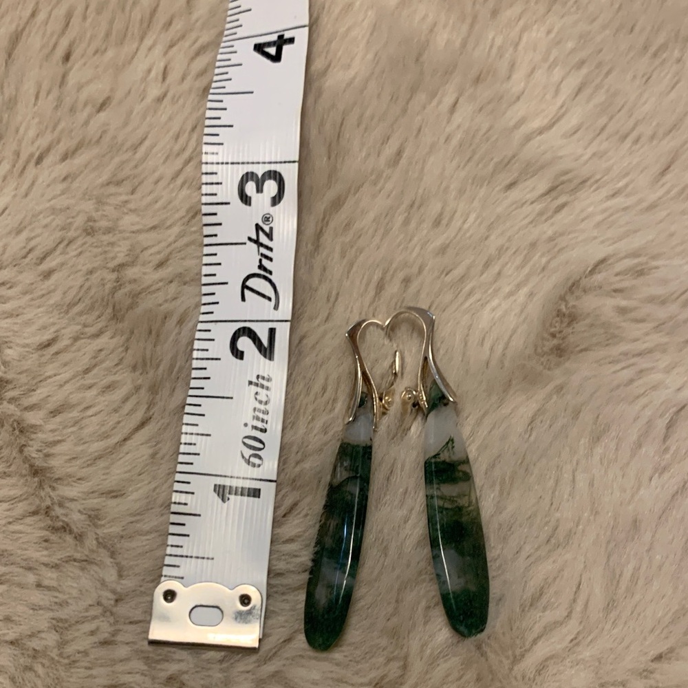 Beautiful rich forest green moss agate and sterling silver earrings.